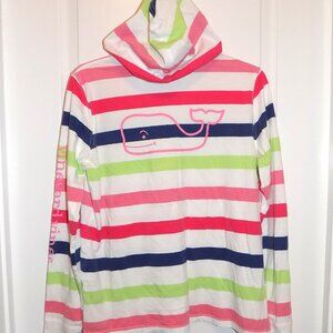 VINEYARD VINES Womens Whale White Green Blue Pink Stripe Hoodie T-Shirt Medium